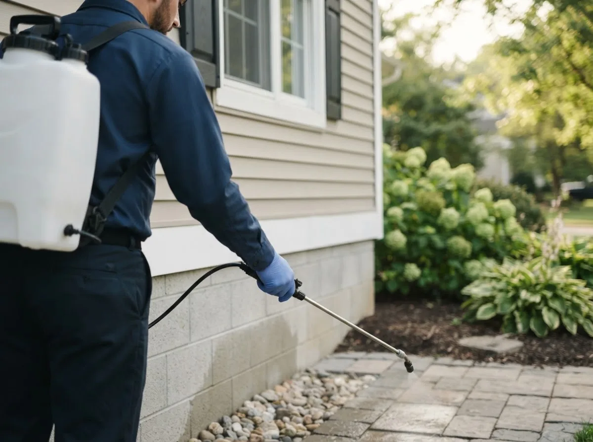 Pest control technician inspecting a home in Ridgway, IL